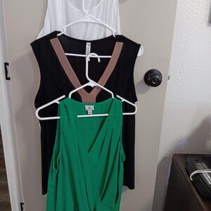 Lot of Three Summer Tops Sleeve-less Green, Black & White XLG Lace Front